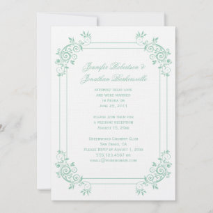 Vintage Light Jade White FloralSwirls Post Wedding Invitation