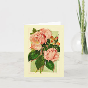 Vintage Light Pink Tea Roses Letterpress Thank You Card
