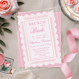 Vintage Light Pink White Lace Bridal Shower Brunch Acrylic Invitations