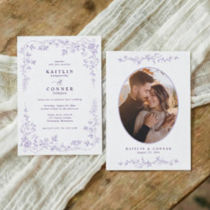 Vintage Light Purple French Floral Wedding Photo Invitation