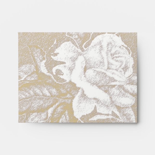 Vintage light sepia pink white rose small envelope (Front)