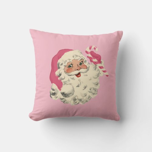 Vintage Light Skin Pink Santa Throw Pillow