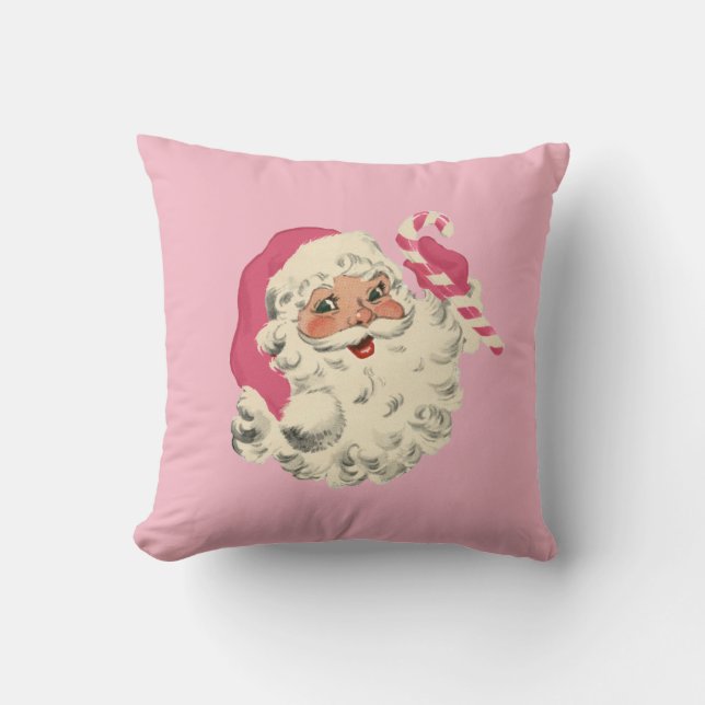 Vintage Light Skin Pink Santa Throw Pillow (Front)