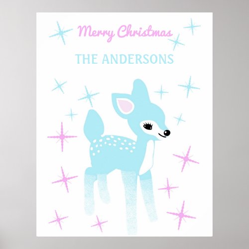 Vintage Light Sky Blue Deer Custom Christmas Poster