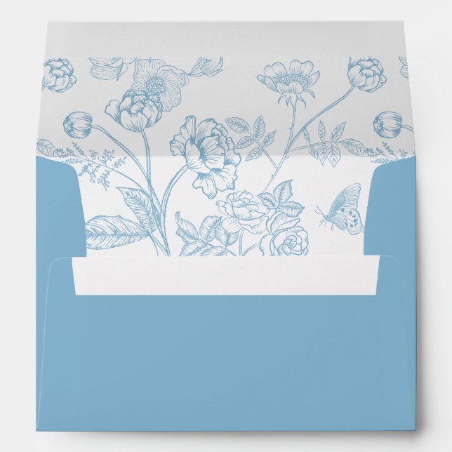 Vintage Light Sky Blue Floral Wedding Invitation Envelope (Back (Bottom))
