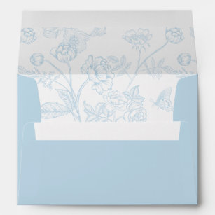 Vintage Light Sky Blue Floral Wedding Invitation Envelope
