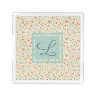 Vintage Light Spring Busy Floral Monogram Acrylic Tray