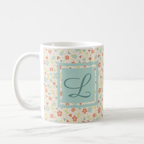 Vintage Light Spring Busy Floral Monogram Coffee Mug