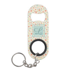 Vintage Light Spring Busy Floral Monogram Keychain Bottle Opener
