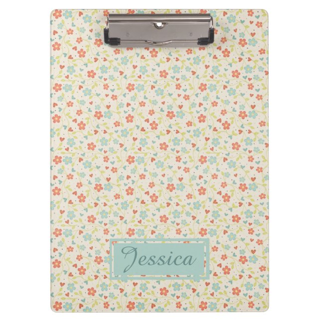 Vintage Light Spring Busy Floral Personalised Clipboard (Front)