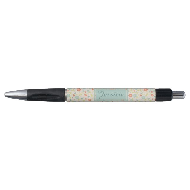 Vintage Light Spring Busy Floral Personalised Pen (Front)