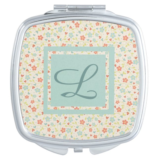 Vintage Light Spring Pretty Floral Monogram Compact Mirror (Front)