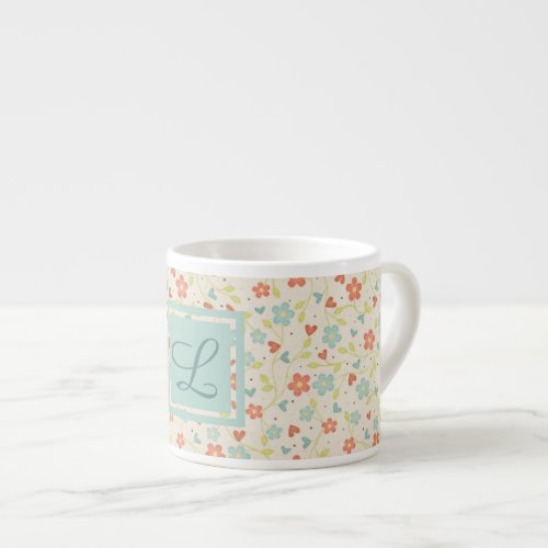 Vintage Light Spring Pretty Floral Monogram Espresso Cup