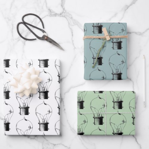 Vintage Lightbulb Pattern Wrapping Paper Sheets 