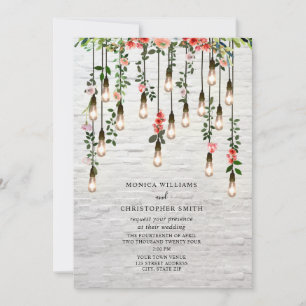 Vintage Lightbulb White Brick Floral Wedding Invit Invitation
