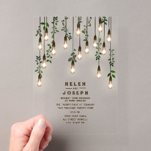 Vintage Lightbulbs Botanical Greenery Wedding Acrylic Invitations