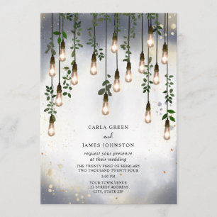 Vintage Lightbulbs Botanical Watercolor Wedding Invitation