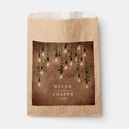 Vintage Lightbulbs Rustic Brick Botanical Wedding Favor Bag