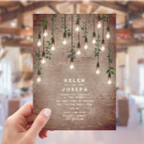 Vintage Lightbulbs Rustic Brick Botanical Wedding  Invitation