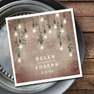 Vintage Lightbulbs Rustic Brick Botanical Wedding Napkins