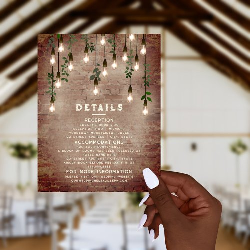 Vintage Lightbulbs Rustic Brick Wedding Details En Enclosure Card