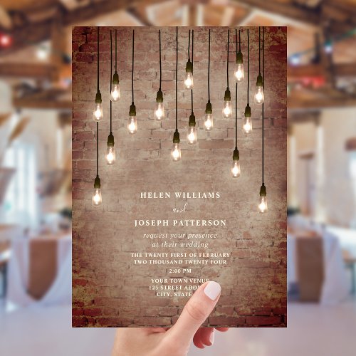 Vintage Lightbulbs Rustic Brick Wedding Invitation