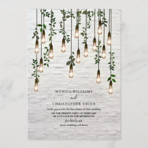 Vintage Lightbulbs White Brick Botanical Virtual Invitation