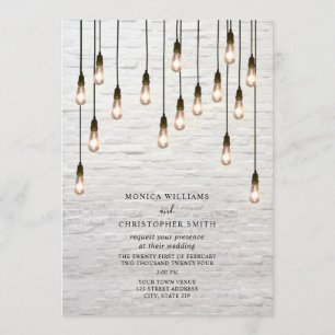 Vintage Lightbulbs White Brick Wedding Invitation
