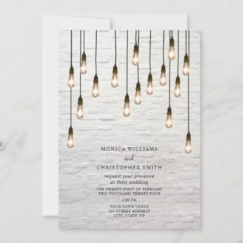 Vintage Lightbulbs White Brick Wedding Invitation
