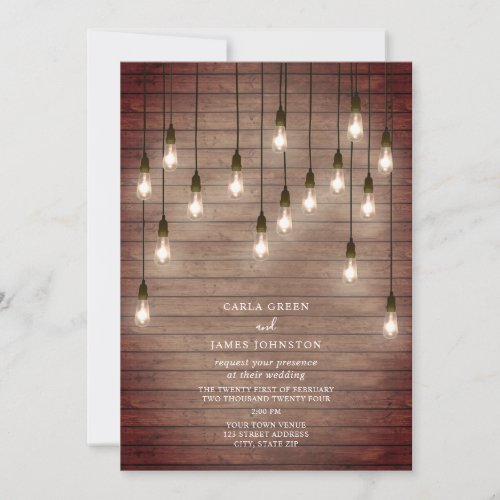 Vintage Lightbulbs Wood Wedding Invitation