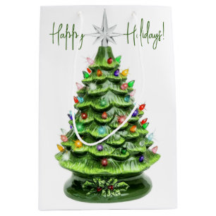 Vintage Lighted Ceramic Christmas Tree Gift Bag