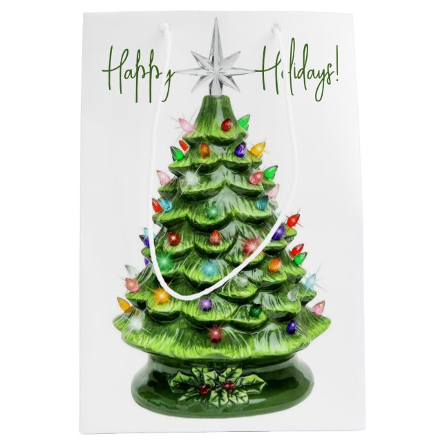 Vintage Lighted Ceramic Christmas Tree Gift Bag (Front)