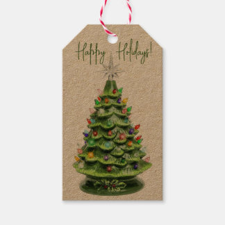Vintage Lighted Ceramic Christmas Tree Gift Tag
