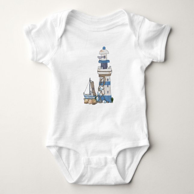 vintage lighthouse baby bodysuit (Front)