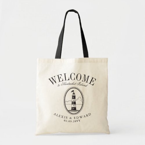 Vintage Lighthouse Custom Black Theme Welcome Tote Bag