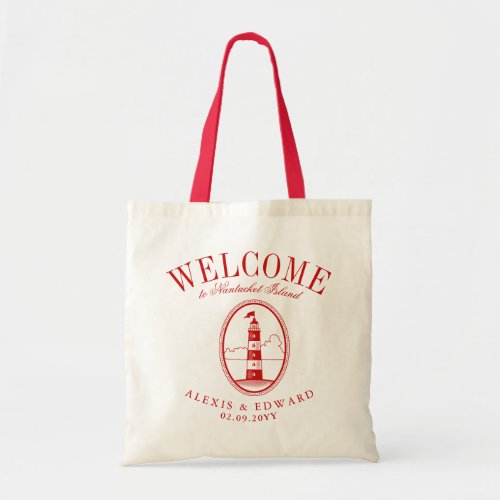 Vintage Lighthouse Custom Crimson Welcome Tote Bag