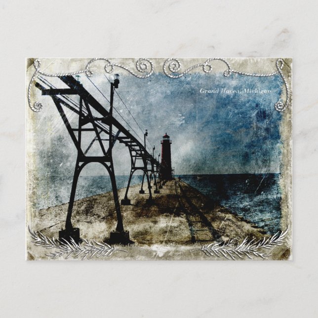 Vintage Lighthouse from the Pier Postcard (Front)