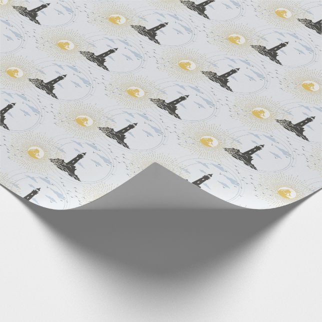Vintage Lighthouse Illustration Pattern Wrapping P Wrapping Paper (Corner)