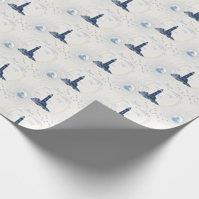 Vintage Lighthouse Illustration Pattern Wrapping Paper (Corner)