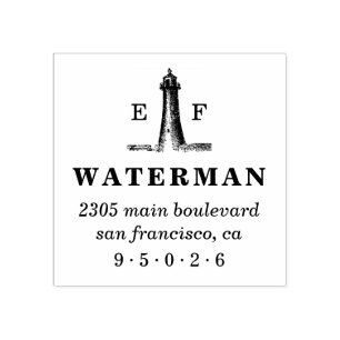 Vintage Lighthouse Monogram Return Address Rubber Stamp