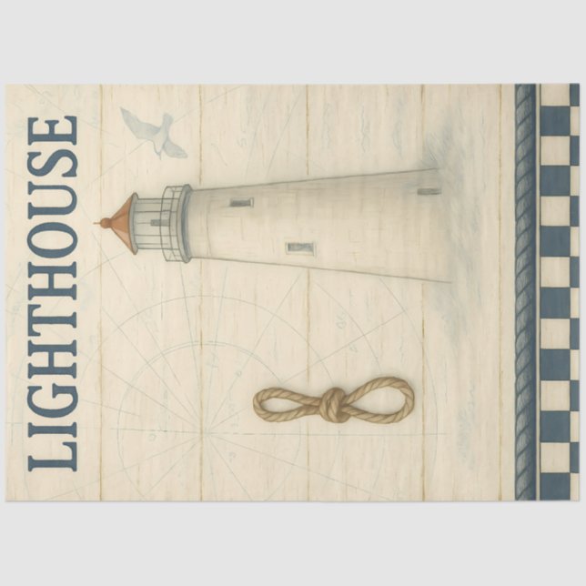 Vintage Lighthouse | Nautical Coastal Decoupage  Tissue Paper (Front)