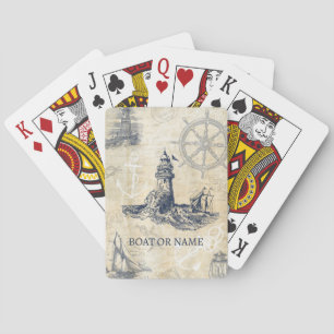 Vintage Lighthouse Nautical Personalized Poker Cards