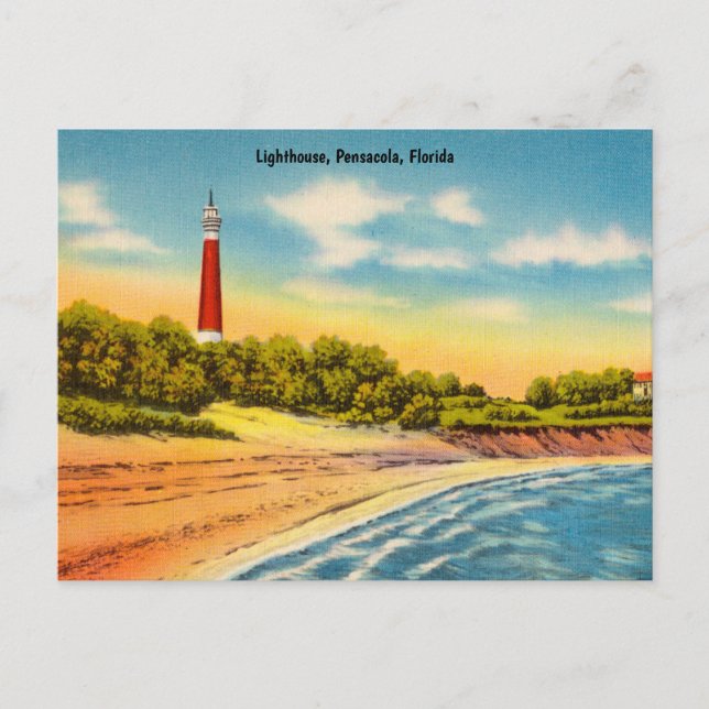 Vintage Lighthouse, Pensacola, Florida Travel Postcard (Front)