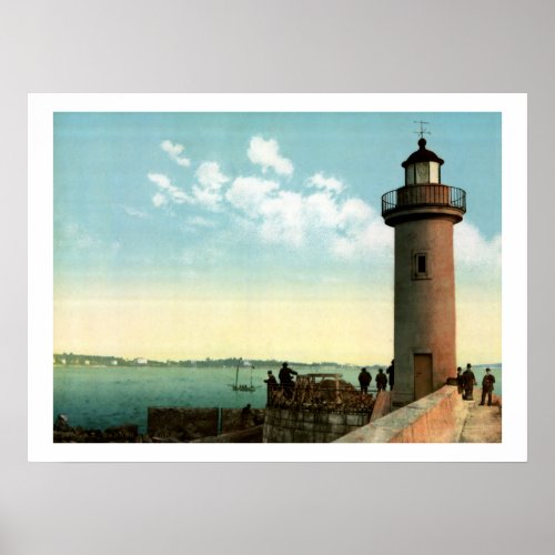 Vintage Lighthouse Port Le Vieux harbor Cannes Poster