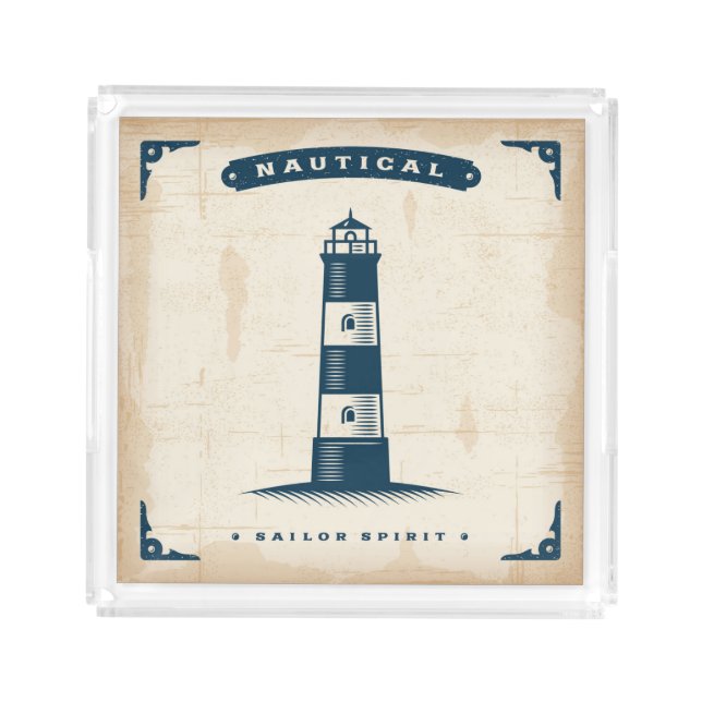 Vintage Lighthouse Poster 1 Acrylic Tray (Front)