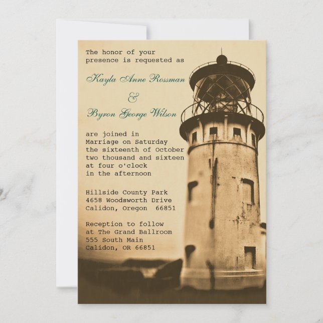 Vintage Lighthouse Wedding Invitation (Front)