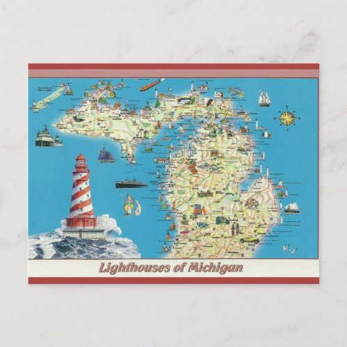 Vintage Lighthouses of Michigan Postcard