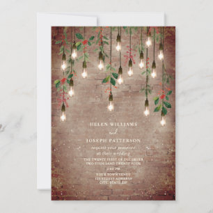 Vintage Lights Brick Christmas Winter Wedding Invitation
