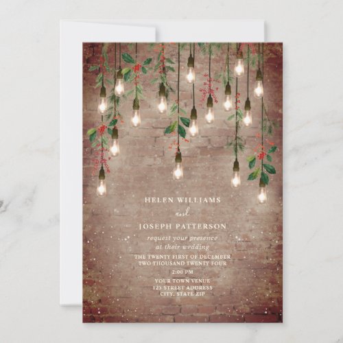 Vintage Lights Brick Christmas Winter Wedding Invitation