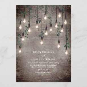 Vintage Lights Industrial Brick Botanical Virtual Invitation